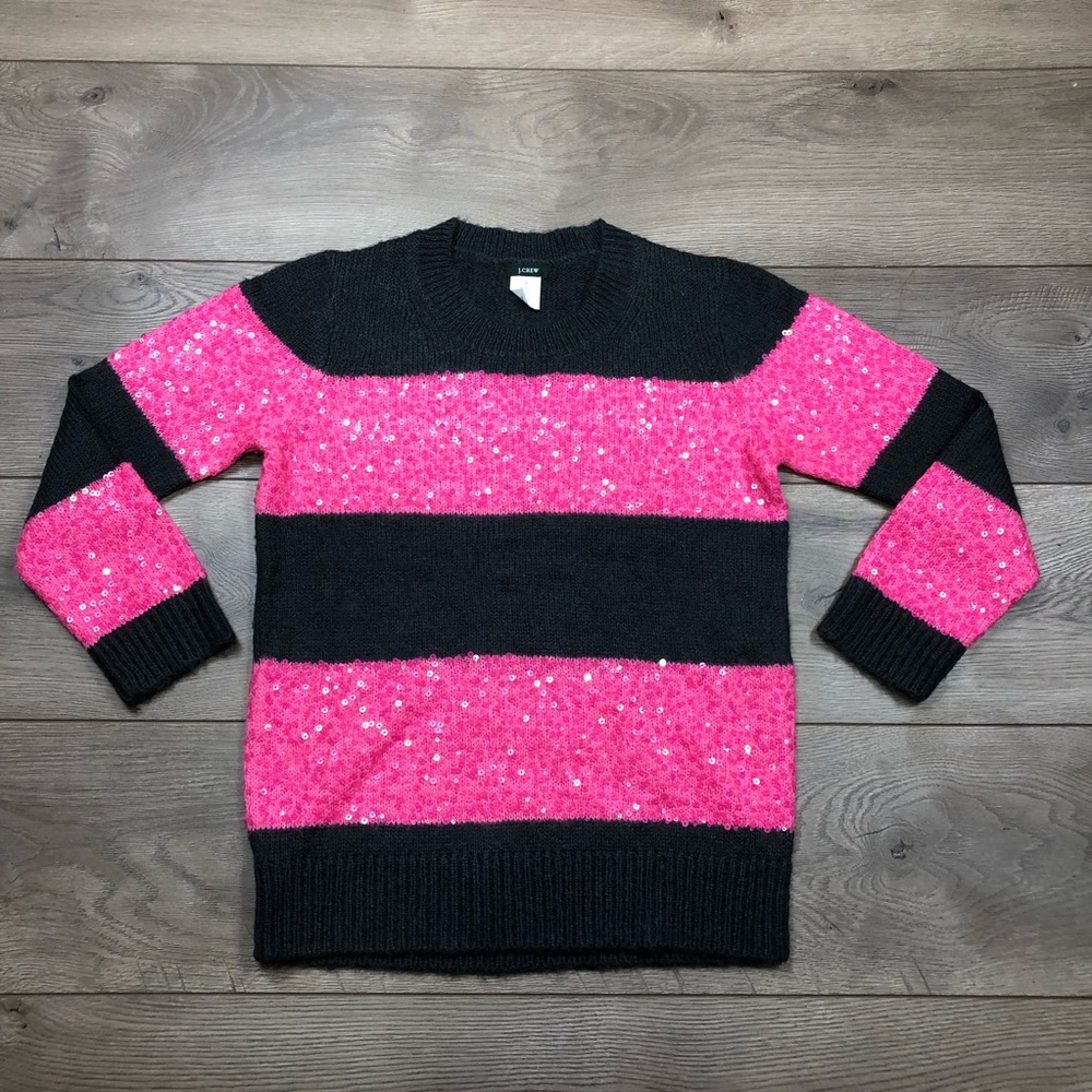 J. Crew Pink Gray Bedazzled Sweater Small